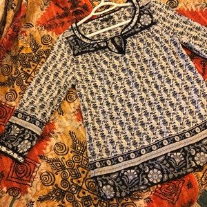 Floral 3/4 Sleeve Tunic Navy Blue